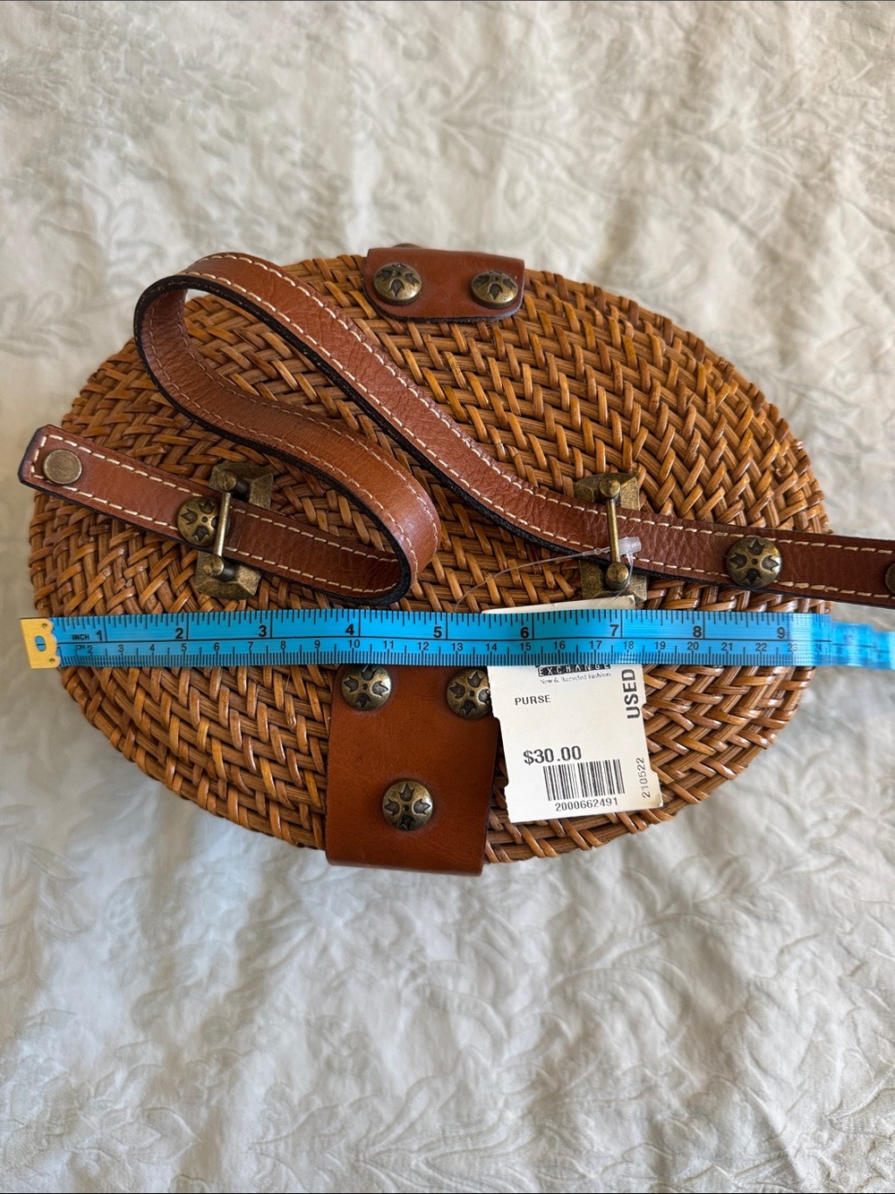 Patricia Nash Brown Woven Round Mini Italian Leather Crossbody Bag - Picture 15 of 16